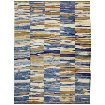 Tapis unique nouvel âge 9 pi 1 po x 12 pi 1 po en bleu / pervenche / or