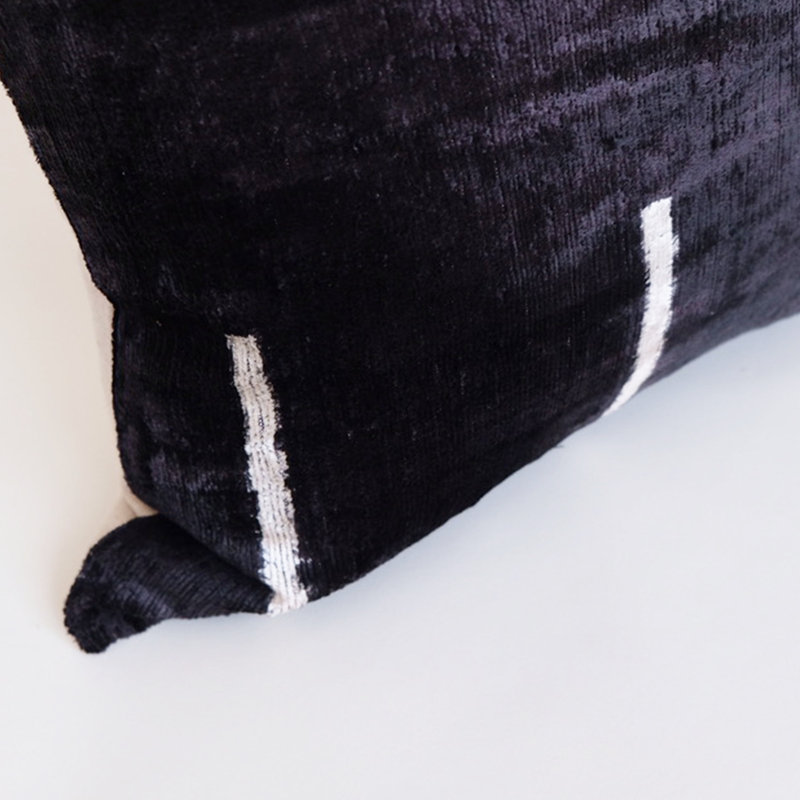Divri Silk Square Pillow Cover & Insert, Black Abstract 1