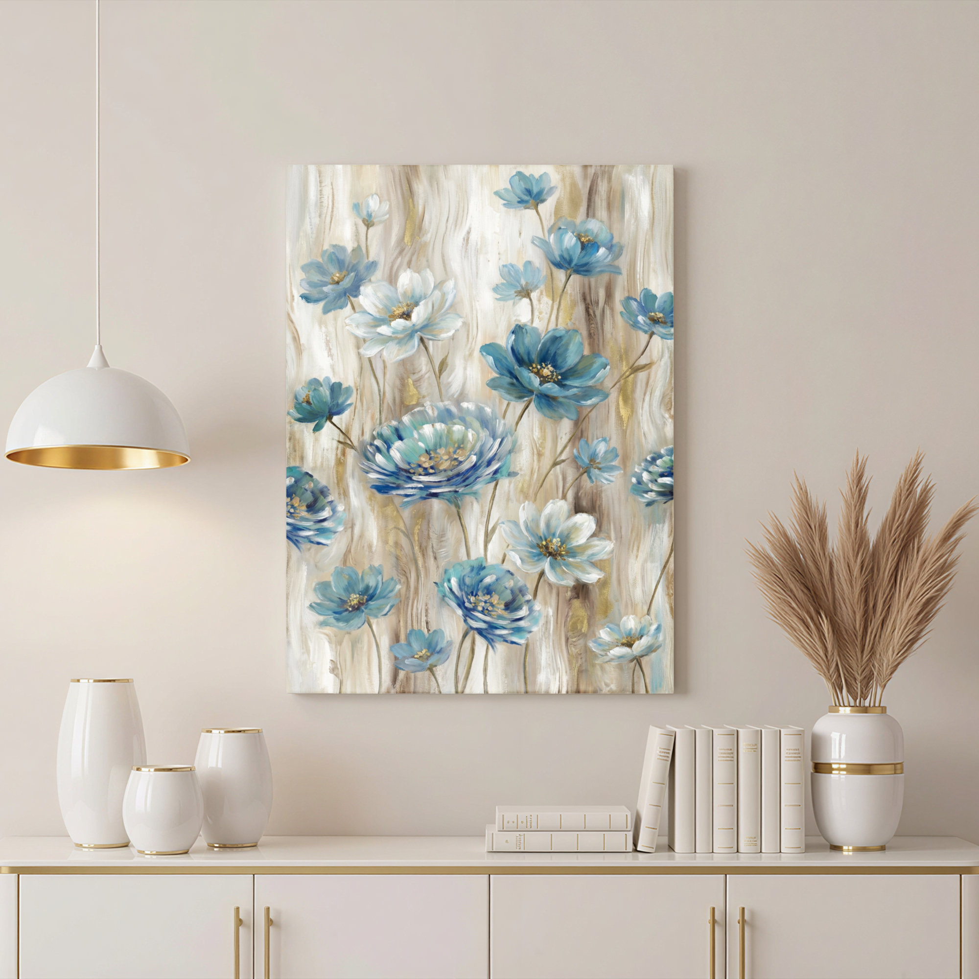 Red Barrel Studio Blue And White Floral Watercolor Canvas Wrapped Wall ...