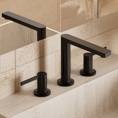 Widespread Bathroom Faucet with Pop-Up Drain, 2-Handle 3-Hole Modern Bathroom Sink Faucet in Matte Black