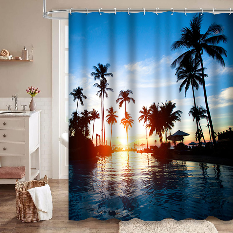 Rideau de douche à 12 crochets Blue Palm Beach, L 72 po x l 78 po