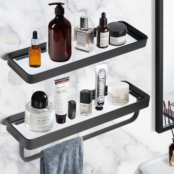 Bathroom Shelf Shower Caddy Wall Organizer Shampoo Holder With Towel Bar No  Drilling Kitchen Storage Bathroom Accessories (black)