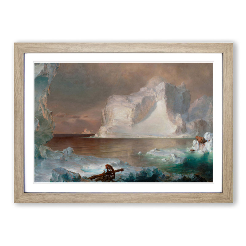 The Icebergs by Frederic Edwin Church - Picture Frame Painting, 48cm H x 65cm W x 2cm D, Oak