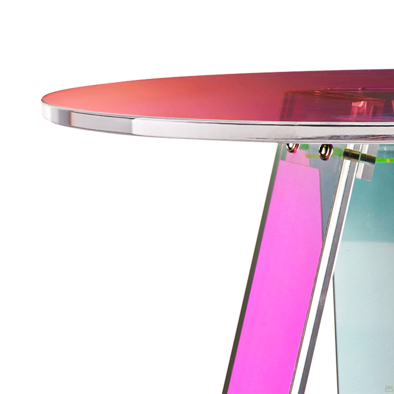Round Iridescent Side Table, Acrylic End Table, Clear Rainbow Acrylic Coffee Table for Drink, Food, Snack used in Living Room, Bedroom, and Study 