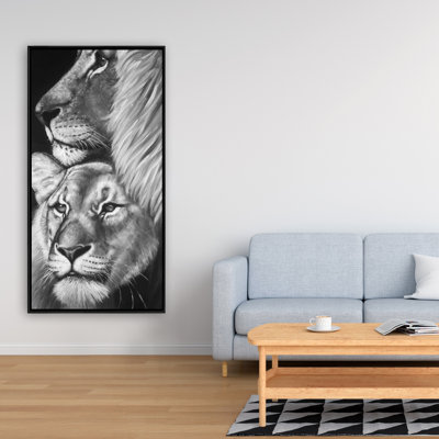 Lion and lioness - 24"x48" Framed canvas