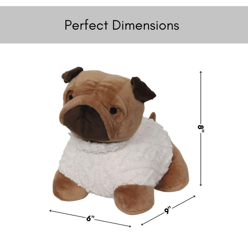 Decorative Pug Door Stopper, 2.3 lb Weighted, Brown/Ecru