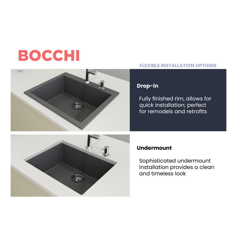 Campino 24'' L Single Basin Kitchen Sink, Concrete Gray