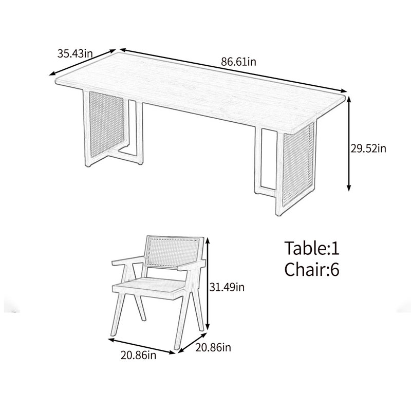 Ensemble de table de bon goût en bois massif, H 29,52 po x L 86,61 po x l 35,43 po