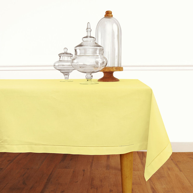 Cotton Linen Hemstitch Tablecloth, Yellow, 84" x 60"