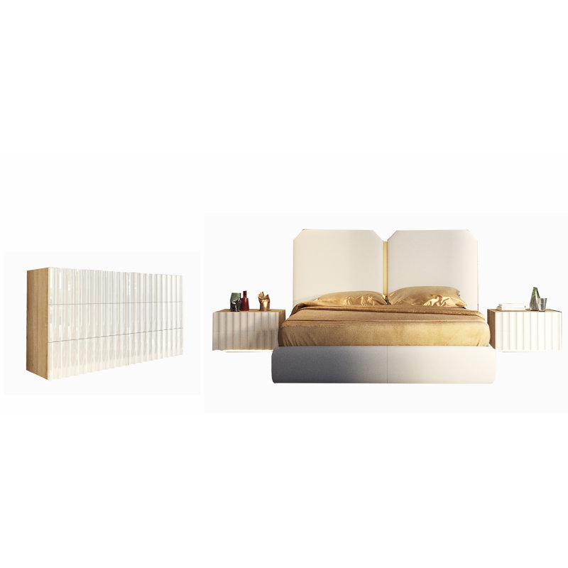 Chambre Orion Ob24, 4 pièces : Lit, 2 tables de chevet, commode, Très grand