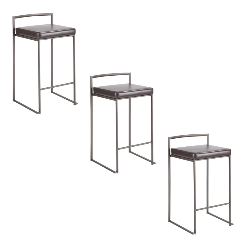 Tabouret de bar et de comptoir empilable Ernestine, Tabouret de comptoir (siège d'une hauteur de 27 p, Gris/noir