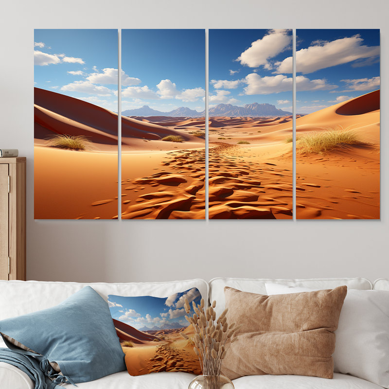 Dunes désertiques, horizon panoramique V - Désert, art mural 4 pièces, H 32 po x l 64 po
