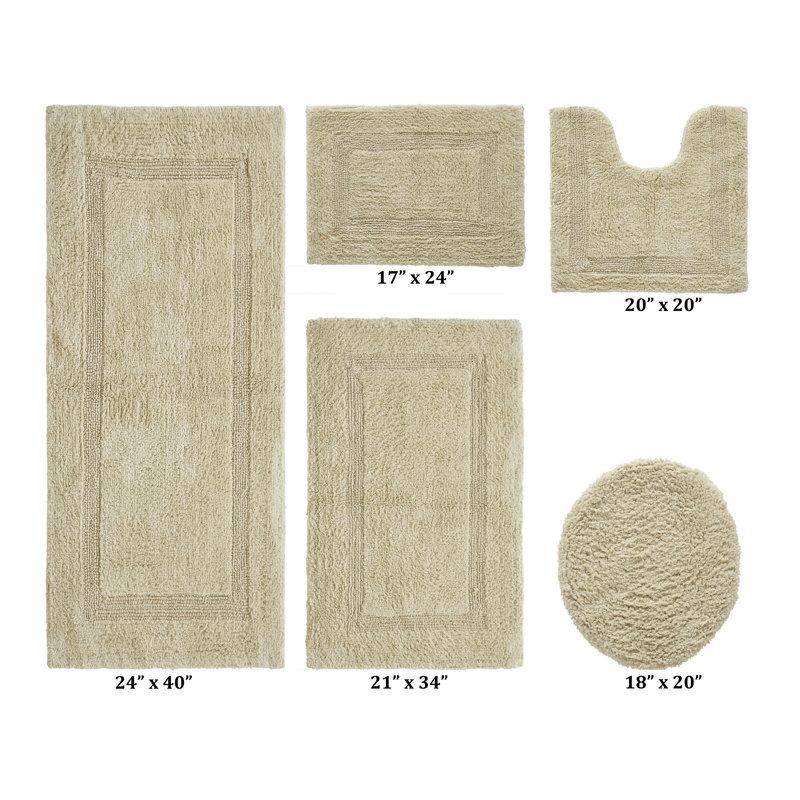 Lux Premium 2370 GSM 100% Cotton 5 Piece Bath Rug Sets, Machine Washable, Super Absorbent & Tufted Weave Reversible Bath Mat for Bathroom, Shower, and Tub, Oeko-Tex Certified Bathroom Rugs, Sand