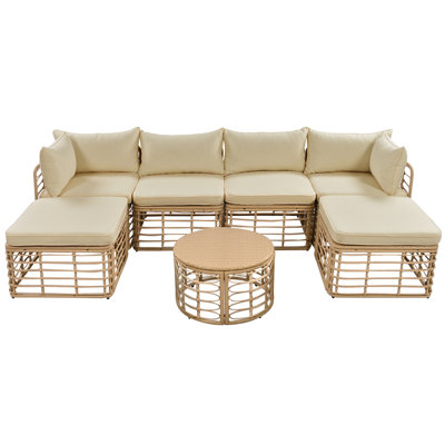 Ensemble de canapé modulaire en rotin 7 pièces avec coussins épais et coussins 7 pièces