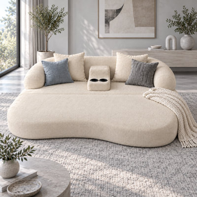 Curviona 70-Inch 2-in-1 Chenille Convertible Sleeper Sofa Bed, Curved Loveseat and Lounge Bed with One-Piece High-Density Slow-Rebound Foam, Removable Center Console, Dual Cup Holders