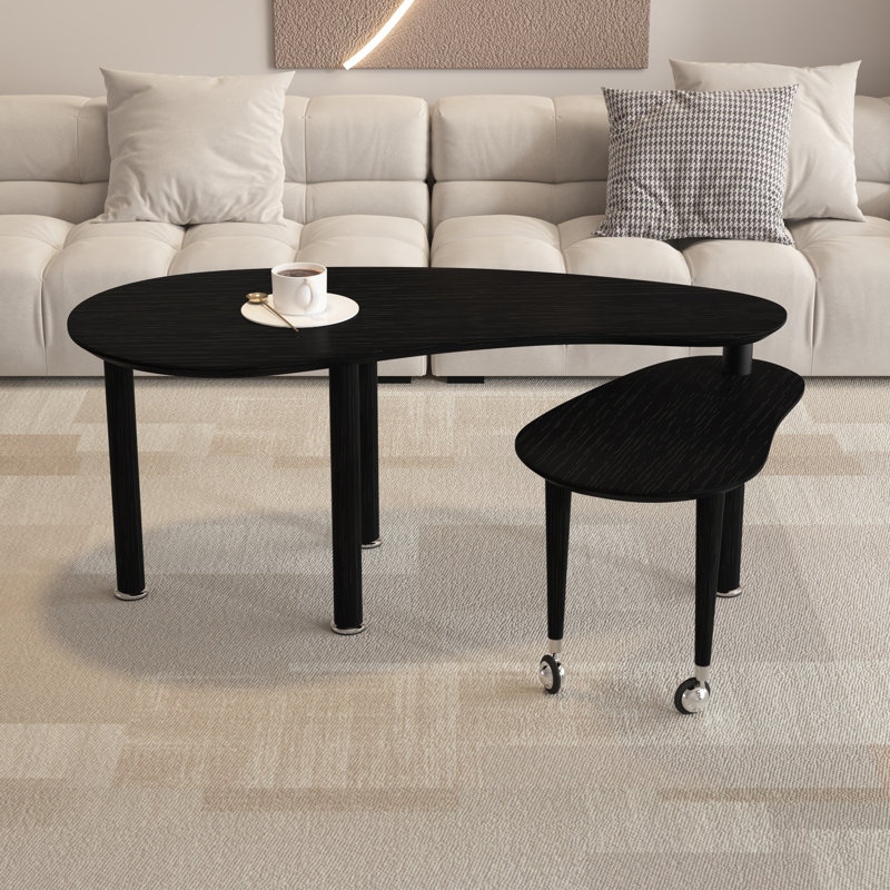 Table basse gigogne moderne avec plateau en placage de chêne