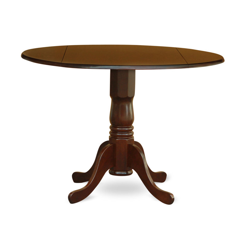 5 Piece Dinette Set for 4 Includes a Round Dining Room Table with Dropleaf and 4 Doeskin Linen Fabric Parson Dining Chairs, Mahogany