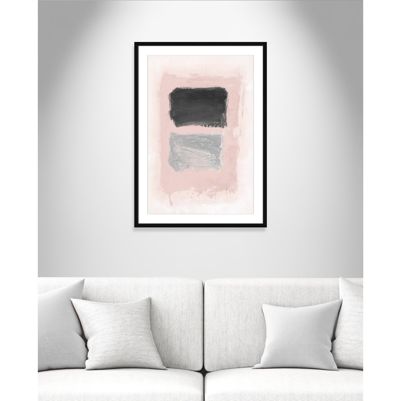Pink, Black and Silver Shimmer I Print, 35.5" H x 25.5" W x 1.25" D, Black Matted Picture Framed