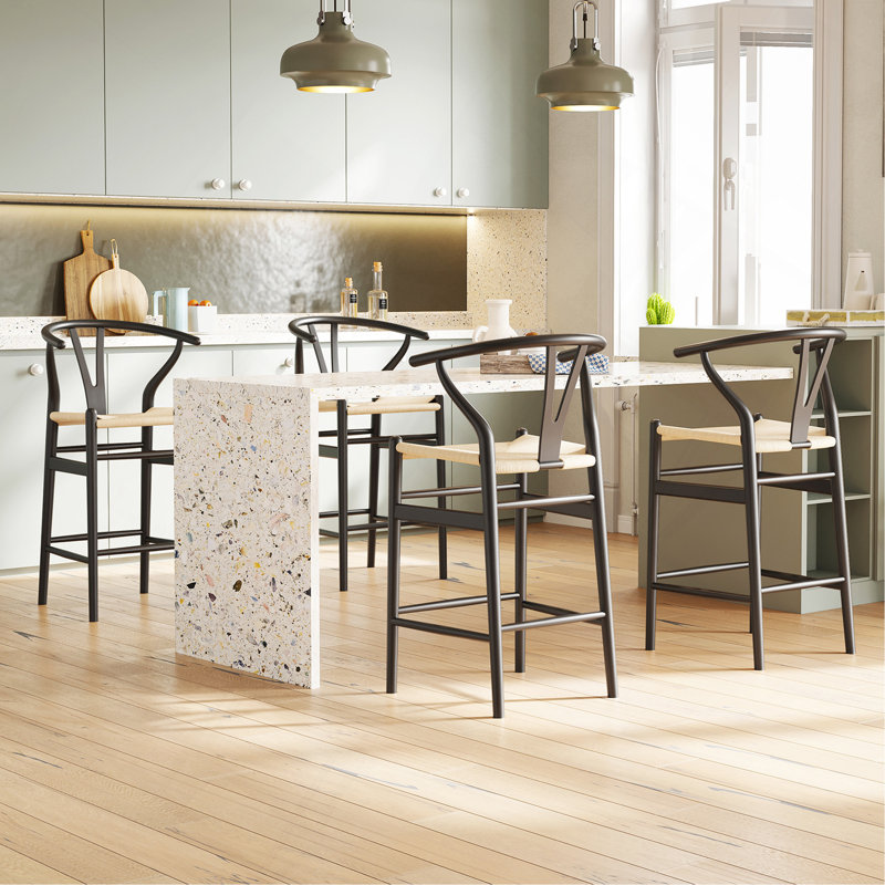 Tabouret de bar Wishbone entièrement assemblé, tabouret de bar à hauteur de comptoir pour îlot de cuisine