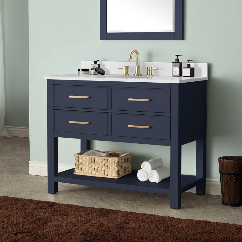 Brooks 43'' W Single Vanity, Chilled Gray, White Engineered Stone