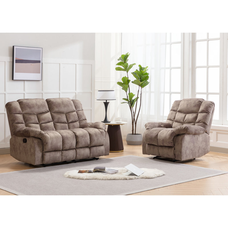 2 - Piece Modern and Soft Manual Reclining Living Room Set, Brown