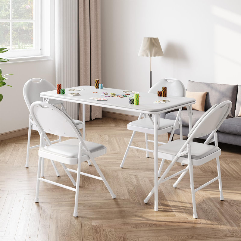 5-Piece Card Table Set,Folding Card Table And Chair Set Of 5 Portable With Padded Tabletop, Gray