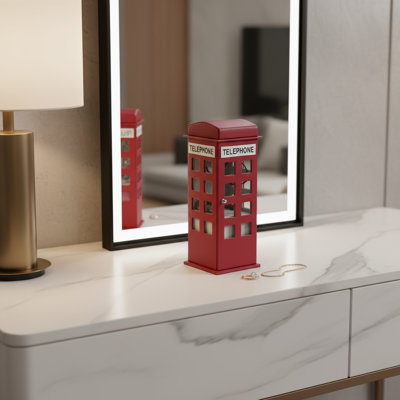 12" Burgundy And White Faux Leather Telephone Booth Jewellery Box