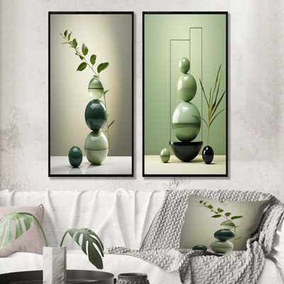 Green Zen Spiritual Stone I - Spiritual Stone Wall Decor Set Of 2