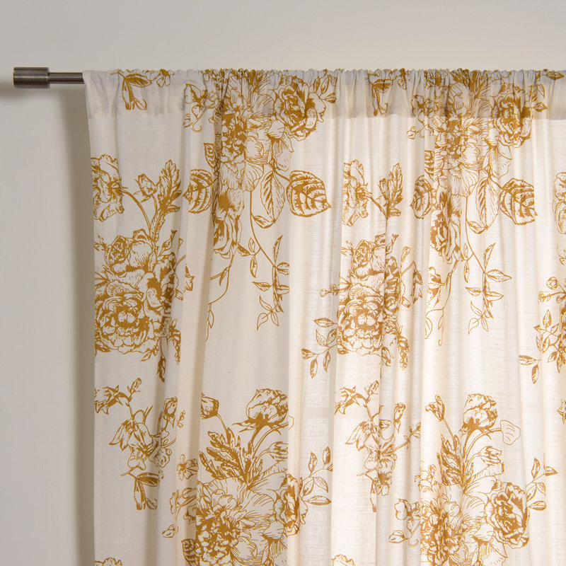 Panneau de rideau simple semi-diaphane avec passe-tringle 100% coton Reamstown Rose & Wildflower, Moutarde