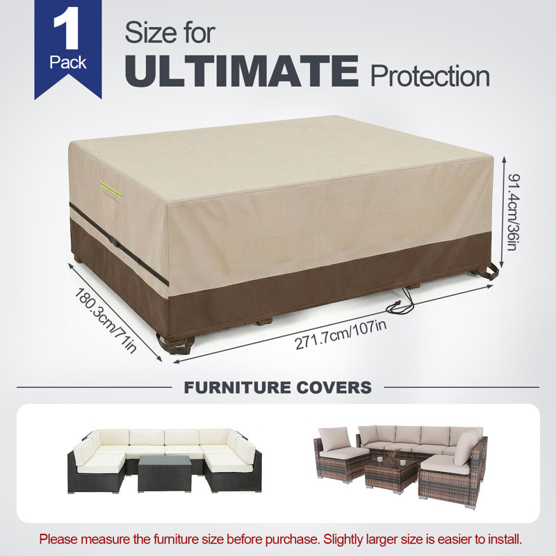 600D Oxford Heavy Duty Patio Furniture Cover, Waterproof All-Weather Outdoor Cover for Sectional Sofa & Rectangular Garden Dining Table Chair Set