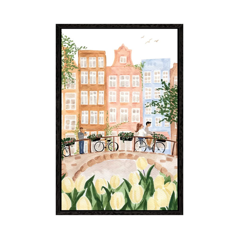 Amsterdam In The Spring by Sabina Fenn - Painting on Canvas, Black Floater Framed, 101.6cm H x 66.04cm W x 3.81cm D