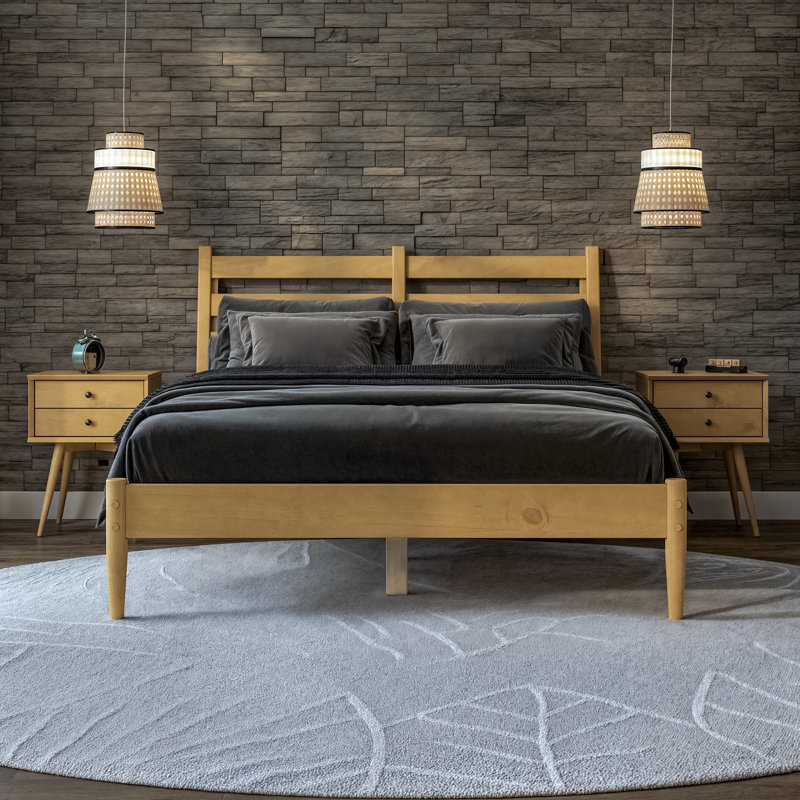 Lit plateforme en bois massif Ashlie, Grand, Chêne miel