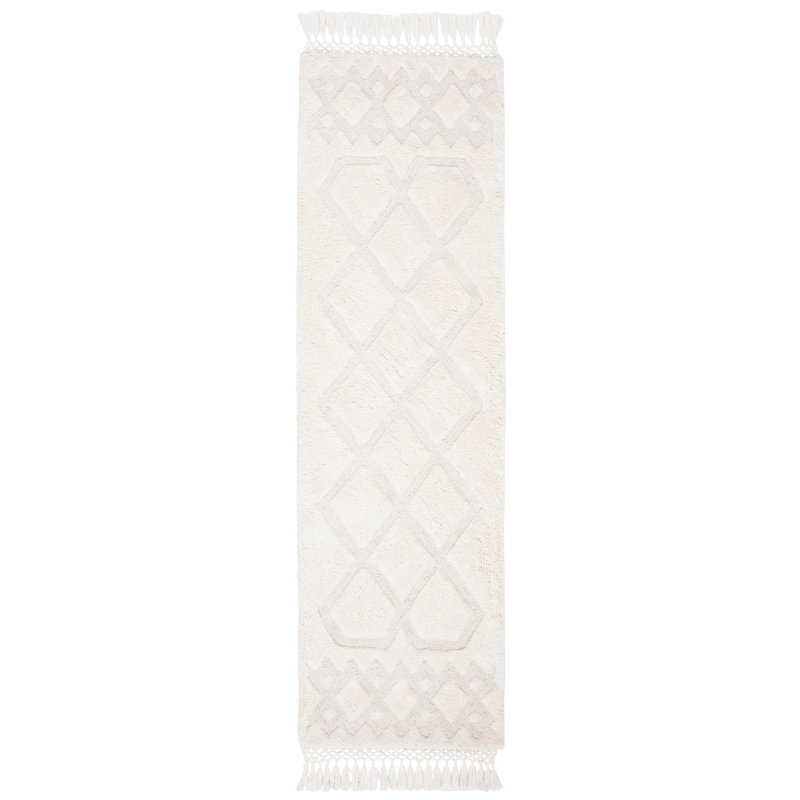 Tapis ivoire touffeté à la main Powell, Tapis de couloir 2 pi 3 po x 12 pi