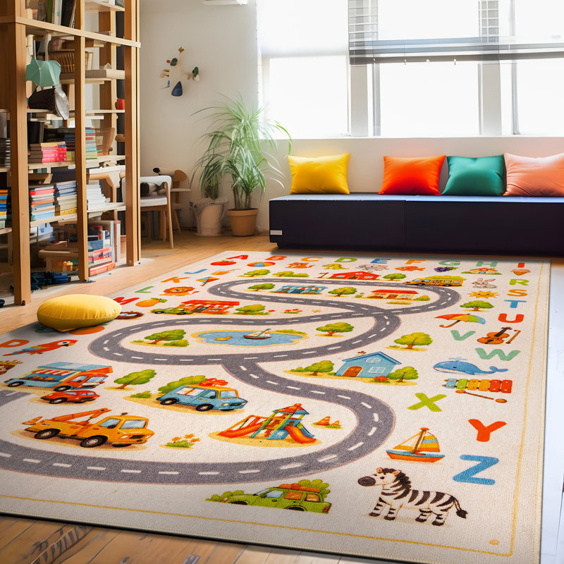 Alphabet carte d'aventure, tapis pour enfants, multi, envers antidérapant, 6 pi 6 po x 9 pi