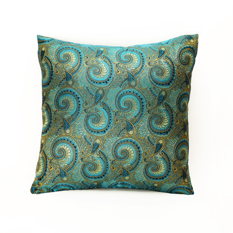 Coussin Brocade, bleu sarcelle, cachemire doré