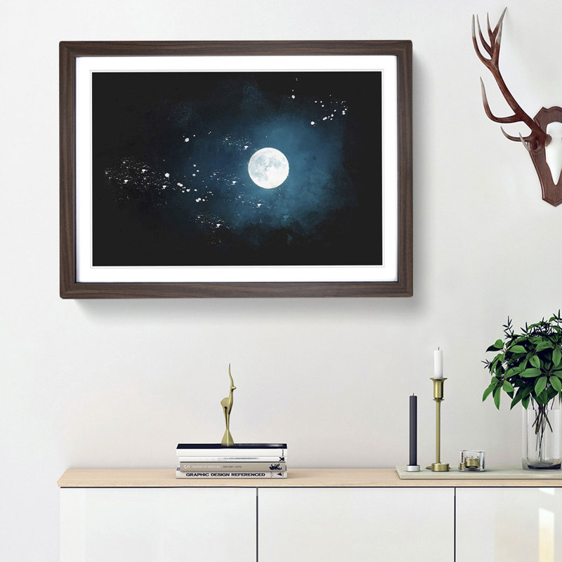 The Full Moon at Midnight - Picture Frame Graphic Art Print, Walnut Framed, 62cm H x 87cm W x 2cm D