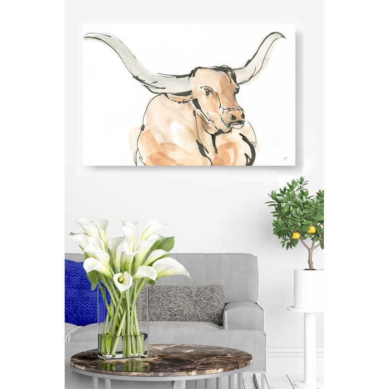 Longhorn, bouvillon, taureau, vache, ferme, ferme, bovin, sur fond blanc, aquarelle, brun, crème, noir