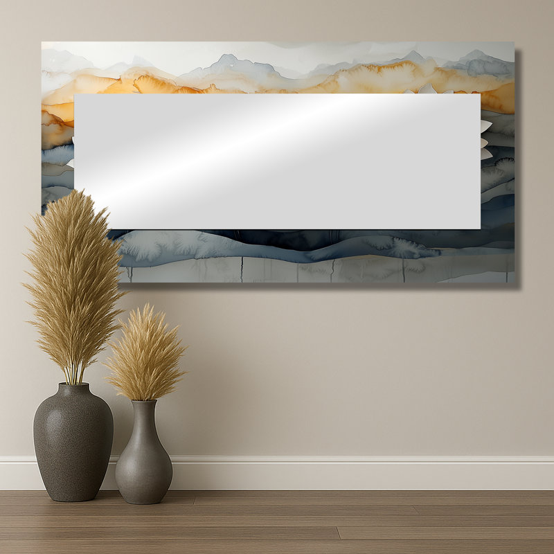 Golden Harmony Of Mums Flower II - Floral Wall Mirror Art - Printed On Metal, 28" x 55"