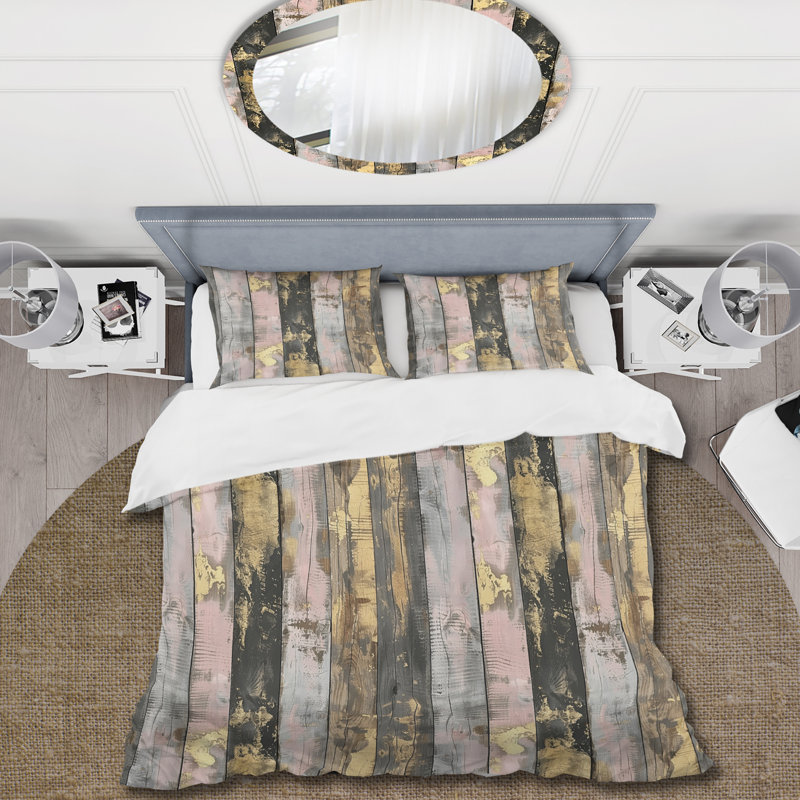 Ensemble de housse de couette Blush Black Grey and Gold Wood Plank II - Country