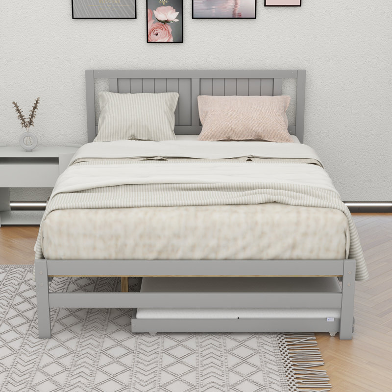 Solid Wood Platform Bed, Gray