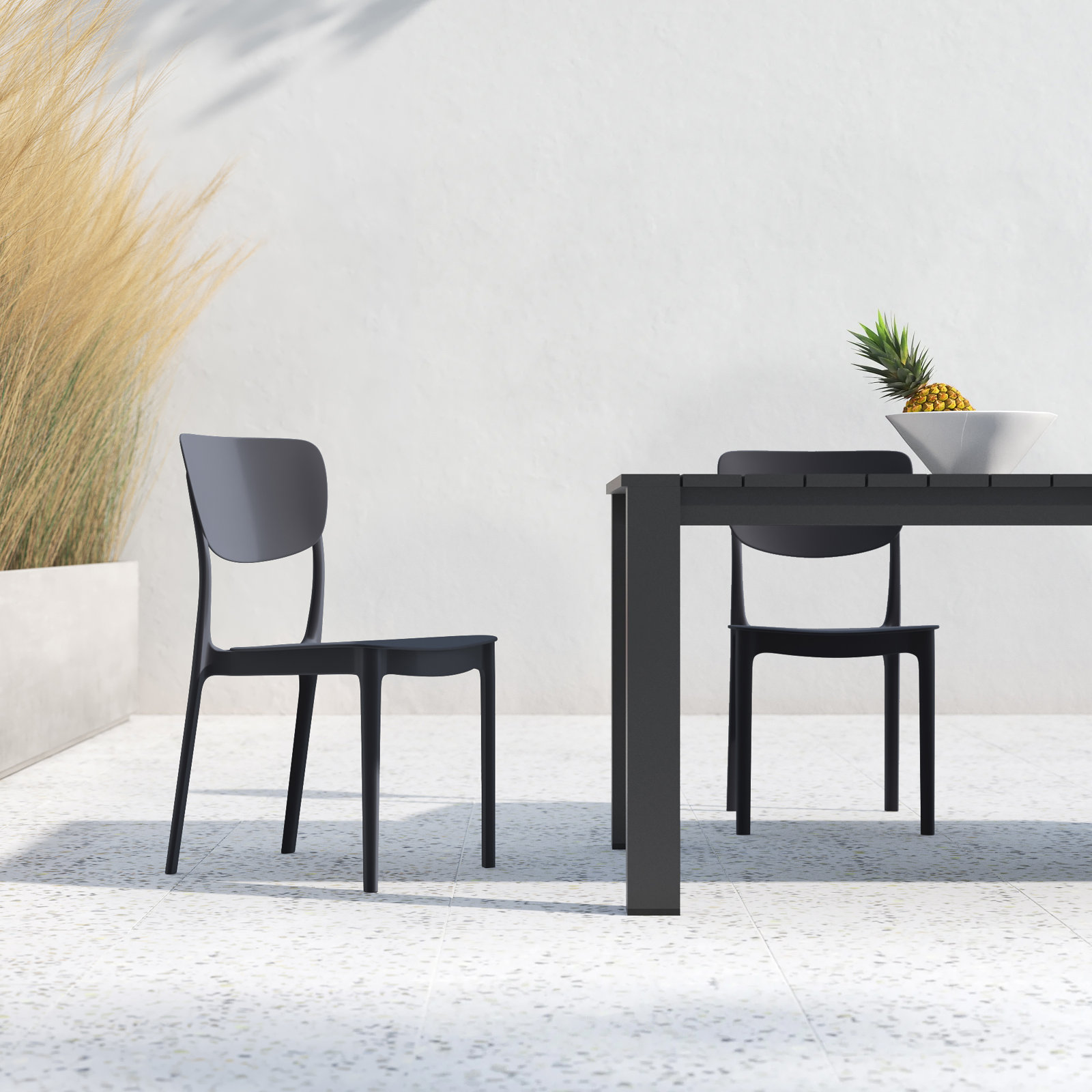 Farrah Outdoor Stacking Dining Side Chair, Black