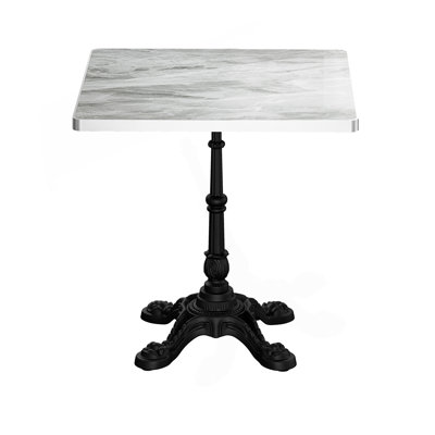 Table carrée en marbre fritté d'aspect marbre - base en fonte robuste pour bistro, café, bar et maison