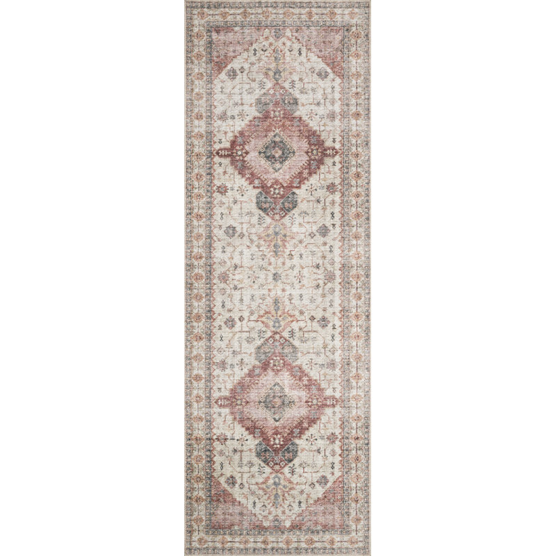 Tapis oriental ivoire / baie / gris foncé Gelo, Tapis de couloir 2 pi 6 po x 12 pi