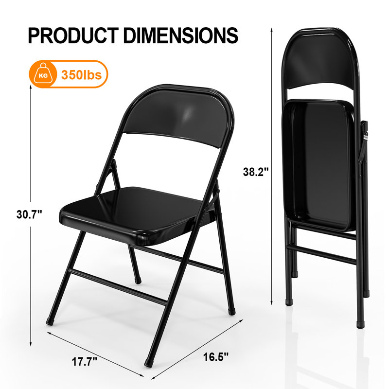 Miramar Metal Stackable Folding Chair Folding Chair Set, Black