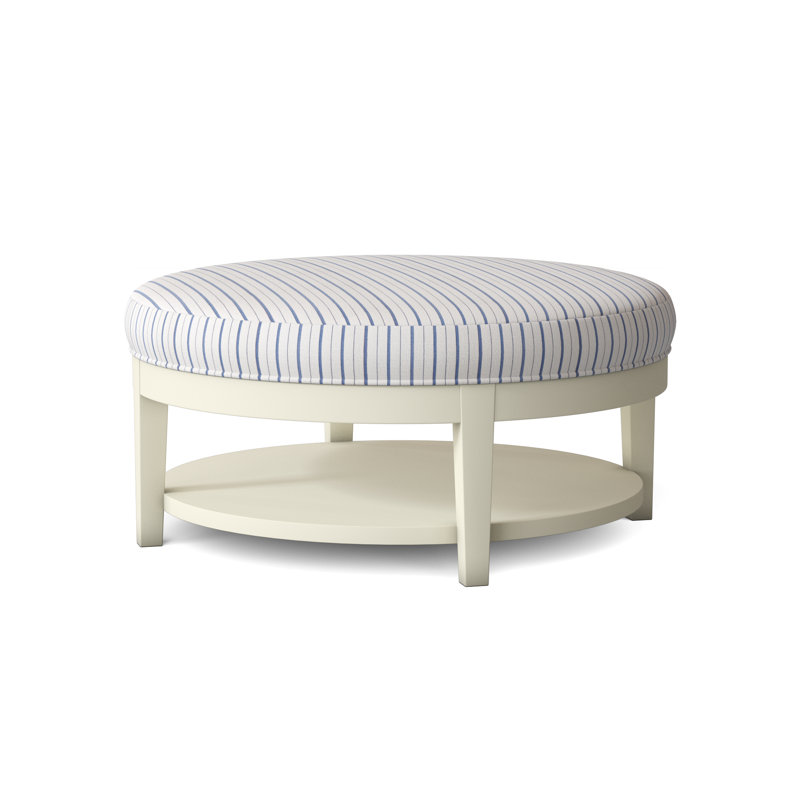 Midtown Upholstered Ottoman, Cobalt Blue Stripe; 0204-64, Antique Black Finish