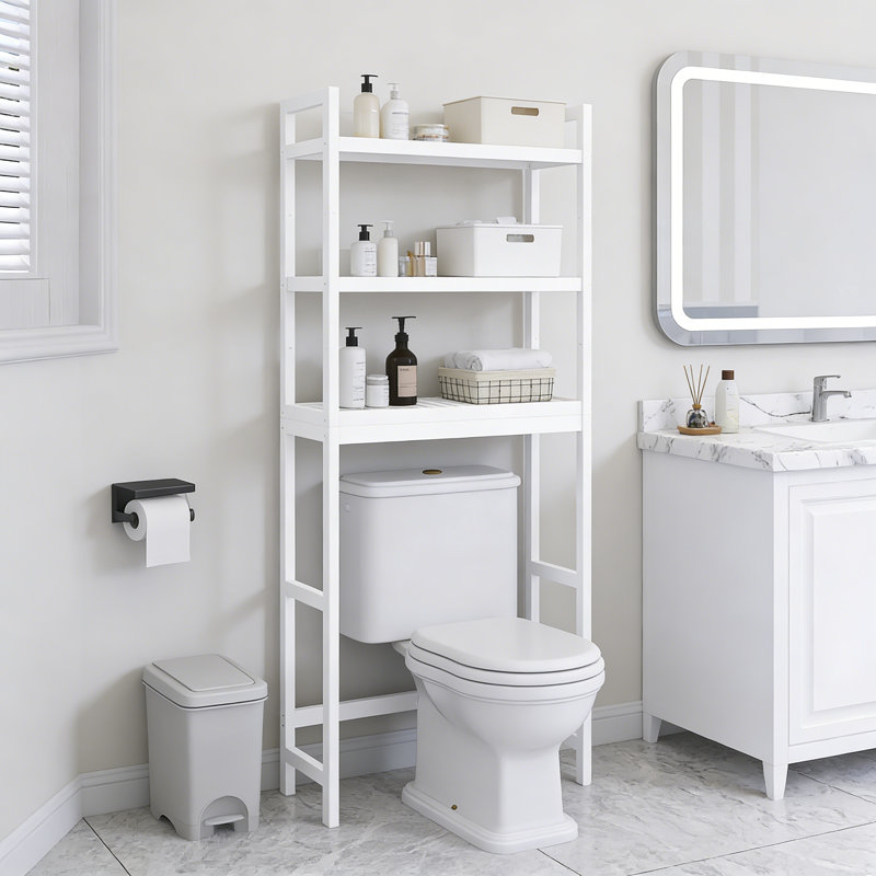 Bamboo 3-Tier Over The Toilet Organizer Rack Adjustable Shelves White, White