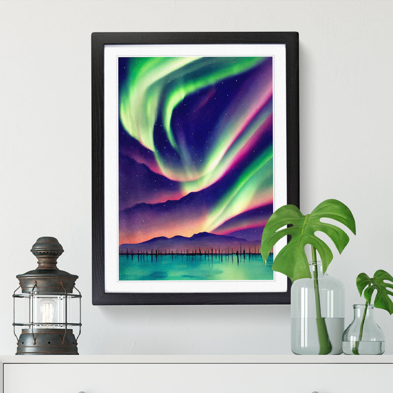 Watercolour Aurora Borealis Vol.4 - Single Picture Frame Print, Black, 64cm H x 46cm W x 2cm D