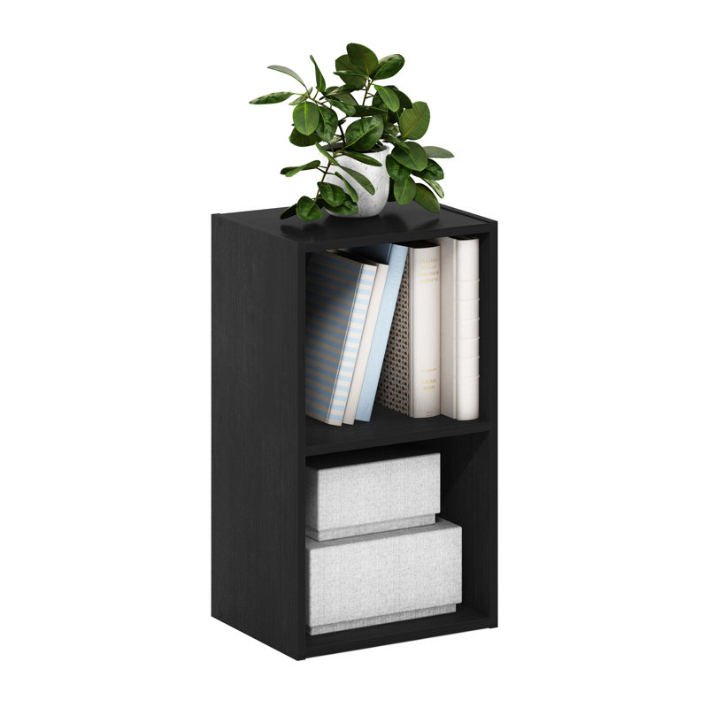 Furinno Pasir 2-Tier Open Shelf Bookcase, Blackwood, Black, (2 Shelves) 21.2" H x 12" W x 9.3" D