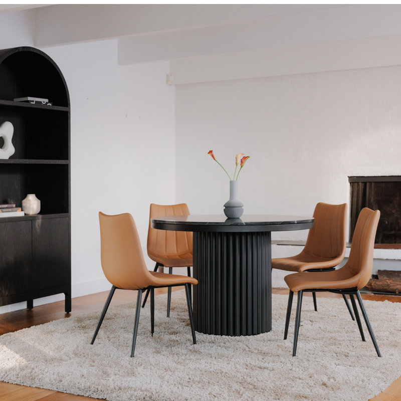 Finnigan Upholstered Dining Chair, Brown Faux Leather