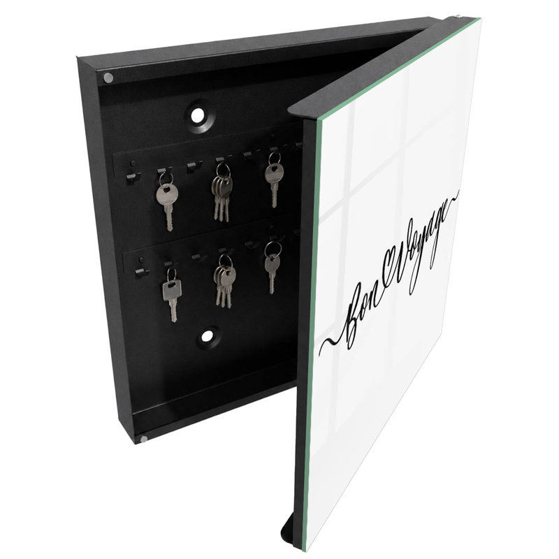 Key box for wall, Opens to the left, 30x30x5, White, Dynamic travel text with modern typography, 